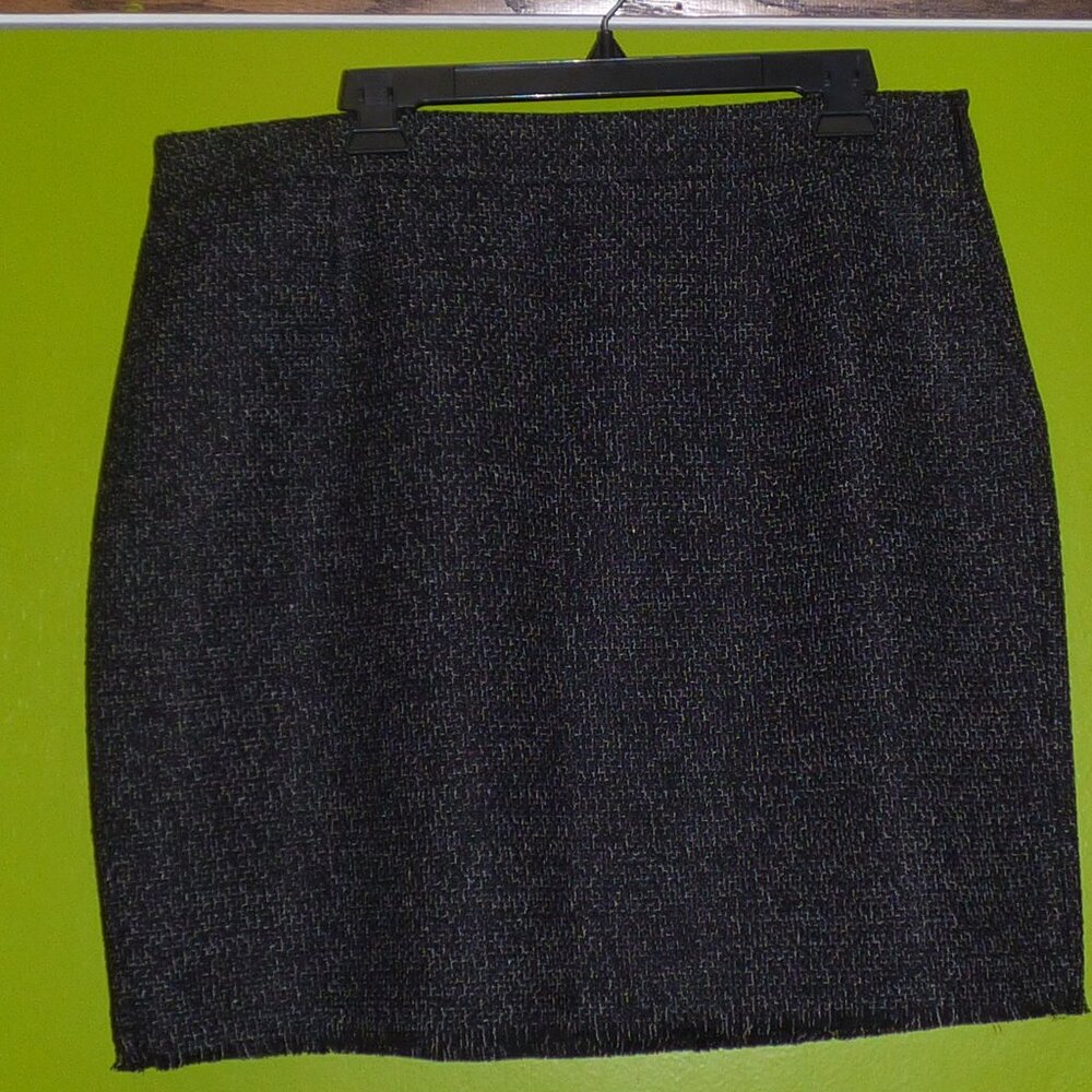 GOTH OFFICE YEST BLACK & WHITE STRAIGHT MINI SKIRT LINED FRINGED HEM PARTY 12